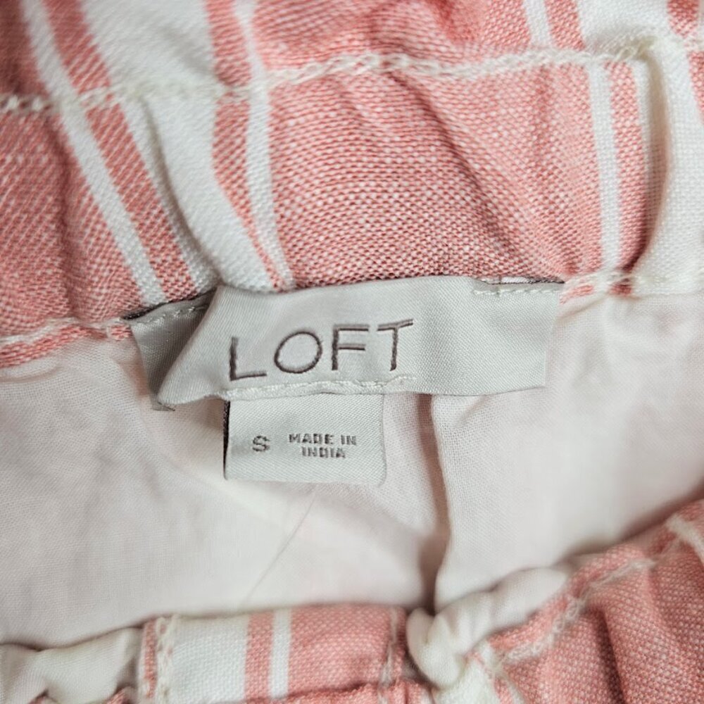 NWT LOFT Linen Skirt PINK & WHITE STRIPE size S Buttons Elastic Waist Coastal - Picture 4 of 5